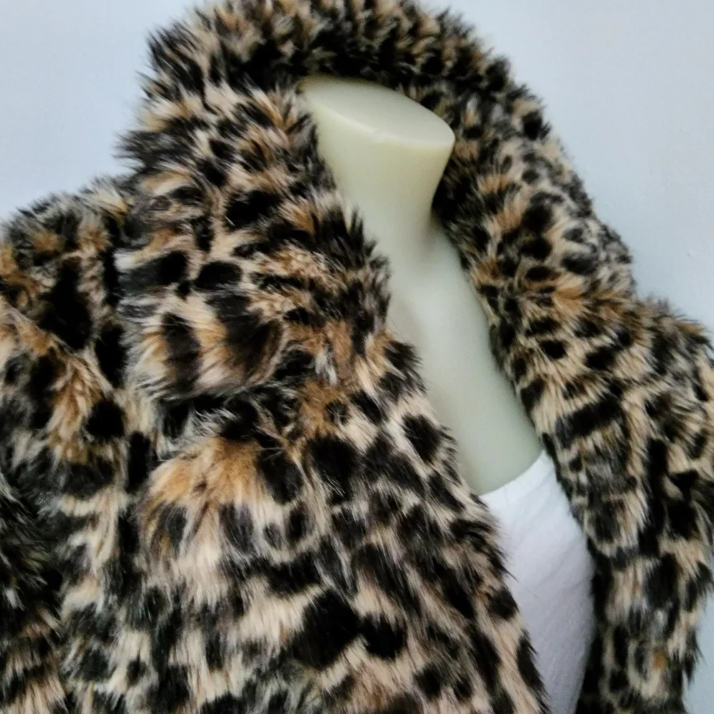 Aus12 Alice & You Faux Fur Leopard Print Collared Coat Jacket - Picture 11 of 16